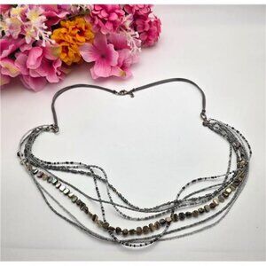 Silpada Rolling Tide Sterling Silver Multi Strand Shell Seed Bead Necklace 28 in
